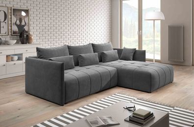 FURNIX Sofa YALTA Couch ausziehbar mit Bettkasten und Kissen Schlafsofa Dunkelgrau