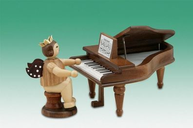 Holzfigur Musikantenengel am Flügel mit Krone natur Höhe 6,5cm NEU Holzengel Inst