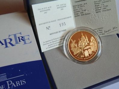 Original 20 euro 2002 PP Frankreich Montmatre Paris 17g 920er Gold