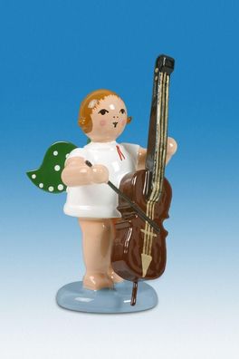 Holzfigur Engel mit Bassgeige ohne Krone Höhe 6cm NEU Holzengel Instrument Seiffe