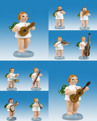 Holzfigur Engelmusikanten 10-teilig und Krone Höhe 6cm NEU Holzengel Instrument S