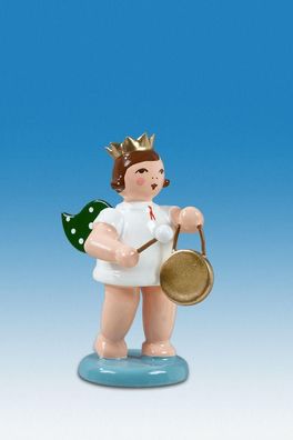 Holzfigur Engel mit Gong und Krone Höhe 6cm NEU Holzengel Instrument Seiffen Erzg