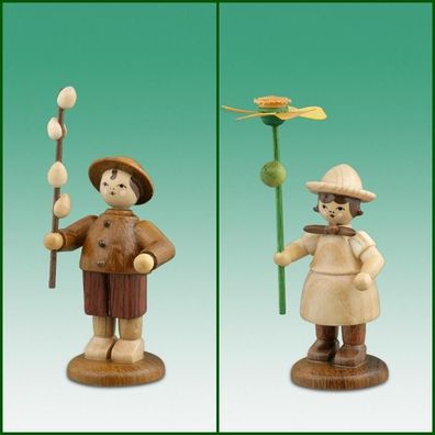 Holzfiguren Blumenkinderpaar natur Höhe 7cm NEU Ganzjahresfigur Seiffen Erzgebirg