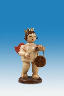 Holzfigur Musikengel mit Gong und Krone Höhe 6,5cm NEU Holzengel Instrument Seiff