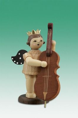 Holzfigur Musikantenengel mit Kontrabass und Krone natur Höhe 6,5cm NEU Holzengel