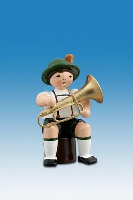 Holzfigur Musikanten mit Hut und Tuba sitzend Höhe 7cm NEU Ganzjahresfigur