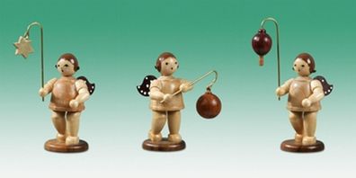 Holzfigur Engel 3tlg. mit Lampion und Krone natur Höhe 6,5cm NEU Holzengel Instru