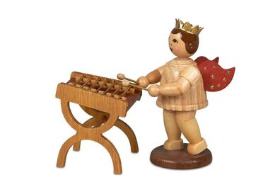 Holzfigur Musikengel mit Hackbrett und Krone Höhe 6,5cm NEU Holzengel Instrument