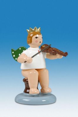 Holzfigur Engel sitzend mit Geige ohne Krone Höhe 6cm NEU Holzengel Instrument Se