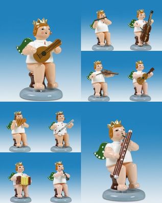 Holzfigur Engelmusikanten sitzend 10-teilig und Krone Höhe 6cm NEU Holzengel