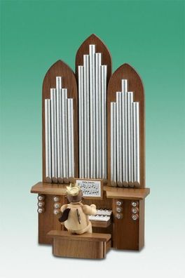 Holzfigur Musikengel an der Orgel mit Spielwerk und Krone Höhe 6,5cm NEU Holzenge