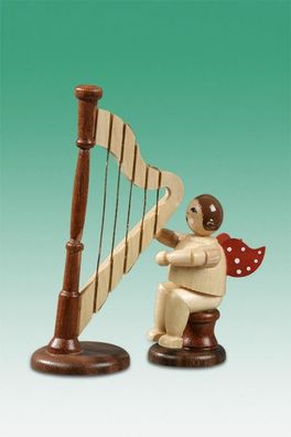 Holzfigur Musikantenengel mit Harfe sitzend natur ohne Krone Höhe 6,5cm NEU Holze