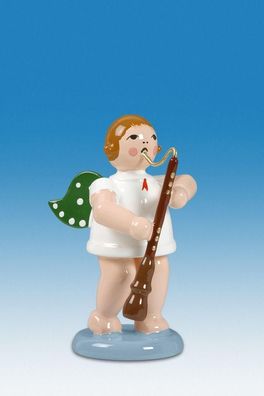 Holzfigur Engel mit Altoboe und Krone Höhe 6cm NEU Holzengel Instrument Seiffen E