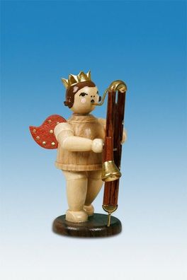 Holzfigur Musikengel mit Kontrafagott und Krone Höhe 6,5cm NEU Holzengel Instrume