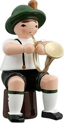 Holzfigur Musikanten mit Hut und englischem Horn sitzend Höhe 7cm NEU Ganzjahres