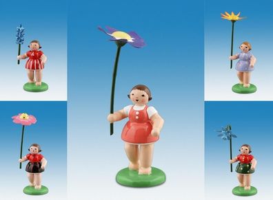 Holzfigur Frühlingsblumenkinder 5-tlg bunt Höhe 7cm NEU Ganzjahresfigur Seiffen E