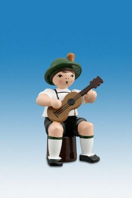 Holzfigur Musikanten mit Hut und Gitarre sitzend Höhe 7cm NEU Ganzjahresfigur Sei