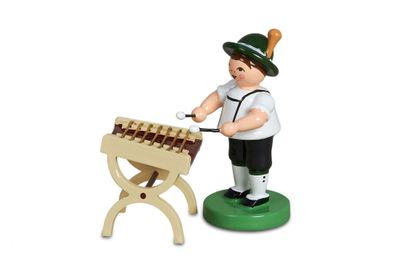 Holzfigur Musikanten mit Hut und Hackbrett stehend Höhe 7cm NEU Ganzjahresfigur S