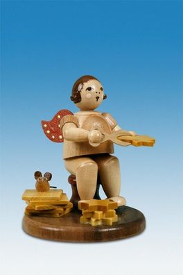 Holzfigur Sternmalerengel natur ohne Krone Höhe 6,5cm NEU Holzengel Instrument Se