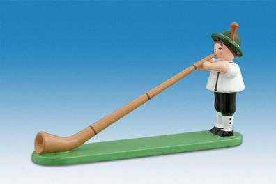 Holzfigur Musikanten mit Hut und Alphorn stehend Höhe 7cm NEU Ganzjahresfigur Sei