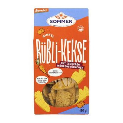 SOMMER Demeter Dinkel Rübli-Kekse mit leckeren Möhrenstücken, vegan 150g