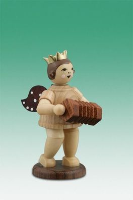 Holzfigur Musikengel mit Konzertina und Krone Höhe 6,5cm NEU Holzengel Instrument