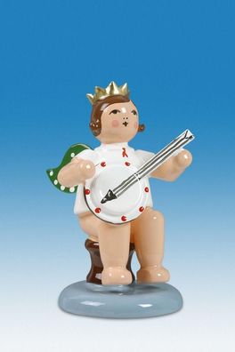 Holzfigur Engel sitzend mit Banjo ohne Krone Höhe 6cm NEU Holzengel Instrument Se