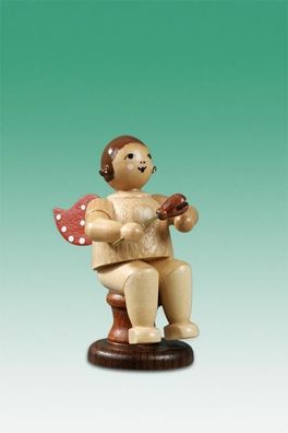 Holzfigur Musikantenengel mit Stielkastagnette sitzend natur+J1194D1204J1191: 119