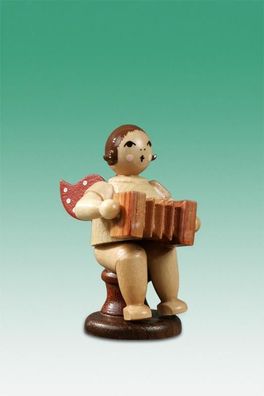 Holzfigur Musikantenengel mit Harmonika sitzend natur ohne Krone Höhe 6,5cm NEU H