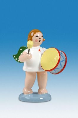 Holzfigur Engel mit großer Trommel ohne Krone Höhe 6cm NEU Holzengel Instrument S