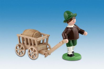 Holzfigur Bursche mit Handwagen Höhe 7cm NEU Ganzjahresfigur Seiffen Erzgebirge F