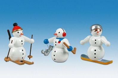 Holzfigur Schneemänner 3tlg. Höhe 6,5cm NEU Schneemänner Seiffen Erzgebirge Figur