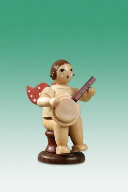 Holzfigur Musikantenengel mit Banjo sitzend natur ohne Krone Höhe 6,5cm NEU Holze