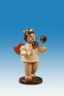 Holzfigur Musikengel mit Maracas und Krone Höhe 6,5cm NEU Holzengel Instrument Se