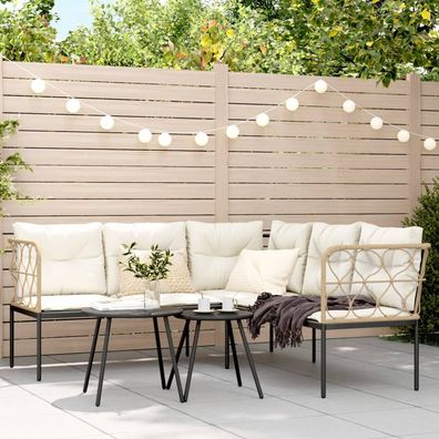 vidaXL Gartensofa in L-Form mit Kissen Schwarz Stahl und Textilene