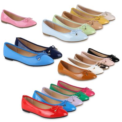 VAN HILL Damen Klassische Ballerinas Lack Kunstleder Schleifen Schuhe 838469