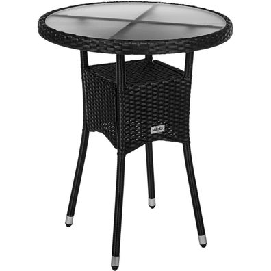 Stilista® Beistelltisch rund Milch-Glas Tischplatte Polyrattan, 60 cm schwarz