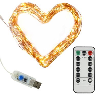 Clauss Mini-Lichterkette mit USB & Fernbedienung 100 LEDs warmweiß 10 m Innen