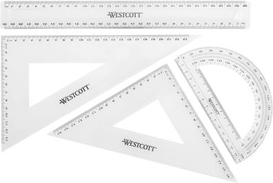 4-teiliges Mathe-Set Geometrie transparent 30 cm Lineal, 45° Dreieck, 60° Dreieck,