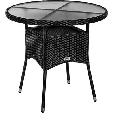 Stilista® Beistelltisch rund Milch-Glas Tischplatte Polyrattan, 80 cm schwarz