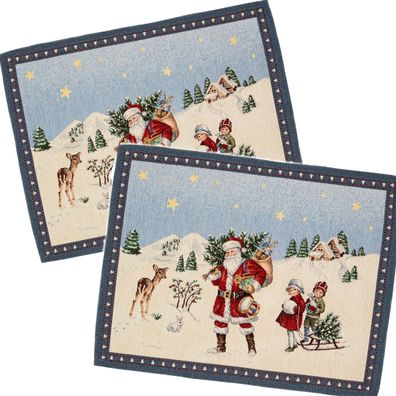 Platzdeckchen 2er Set Weihnachten Tischset Gobelin-Platzset Hossner Children Blau