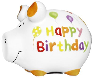 KCG 101187 Spardose Schwein "Happy Birthday" - Keramik, klein