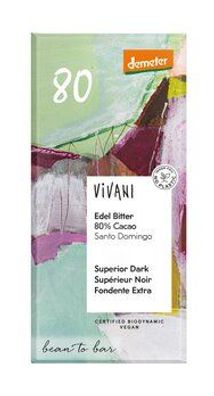 Vivani Edel Bitter Schokolade 80 % Cacao Santo Domingo 90g