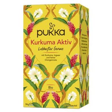 Pukka 3x Pukka Bio-Kräutertee Kurkuma Aktiv, mit feiner Orangennote, 20 Teebe