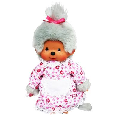 Großmutter Oma | 20 cm Monchhichi Mädchen Puppe | Omi mit grauem Fell