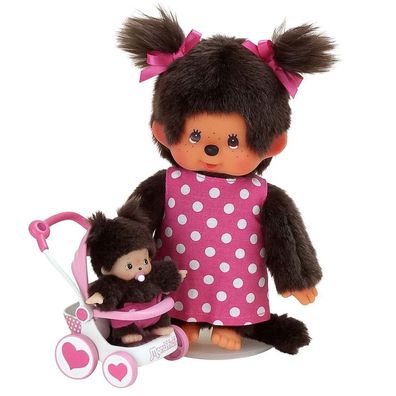 Kinderwagen-Set mit Mutter & Kind | 20 cm | Monchhichi Puppe