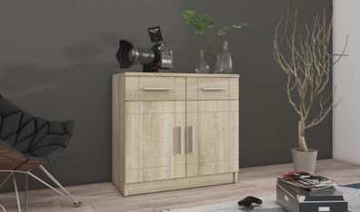 FURNIX Kommode Palloma 2F2S Sideboard mit Schubladen und Türen Eiche Sonoma