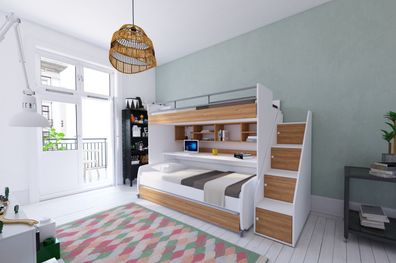 Multimo Etagenbett Icon Bunk Weiß Eiche 90x210 cm