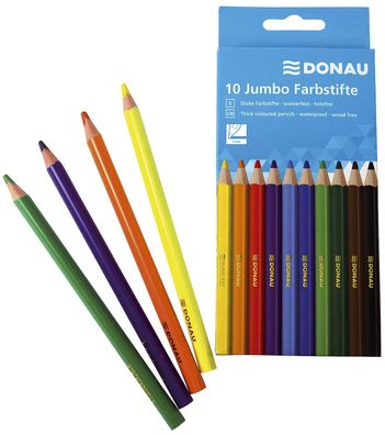 DONAU 3810003-99 Farbstifte Jumbo - dreikant, 5 mm, 10 Farben, Kartonetui