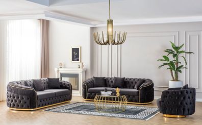 Eymense Sofa Set Elite 3-teilig Chesterfield Gold